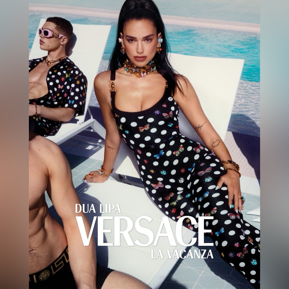 VERSACE x DUA LIPA Butterflies White Polka Dots Medusa '95 Black Jumpsuit 36/XS